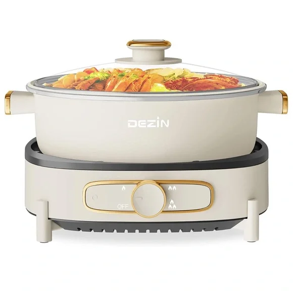 Dezin 4L Electric Non-Stick Cooking Hot Pot Party Family Meal Tempered Glass Lid - Picture 1 of 8